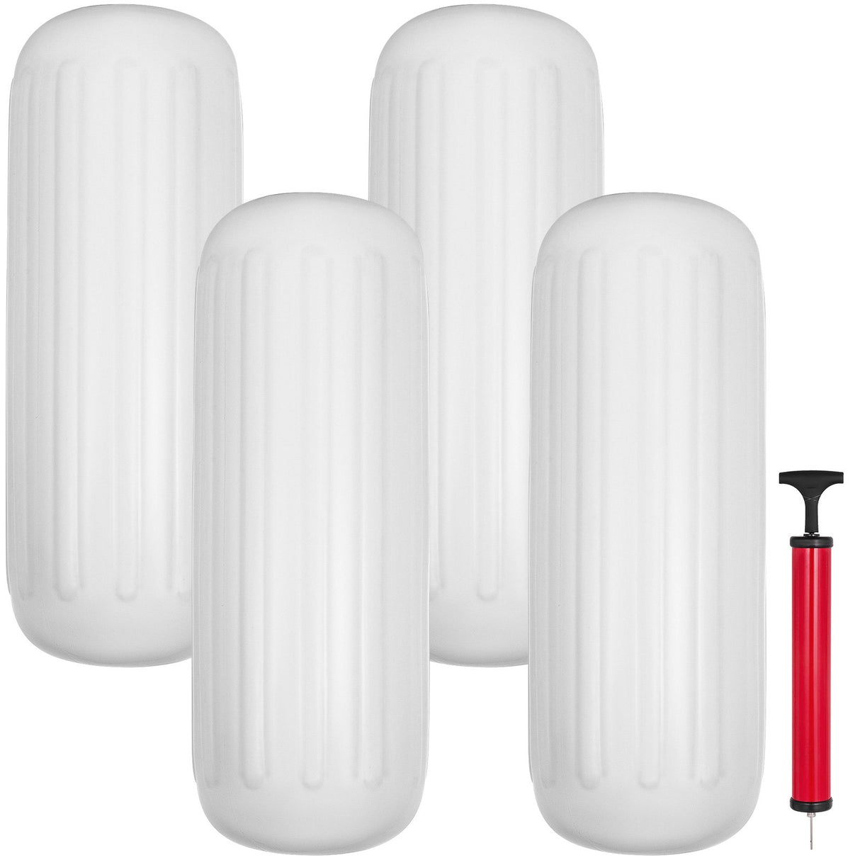 VEVOR 4 Ribbed Boat Fender 10" x 28" White Center Hole Bumper Mooring Protection