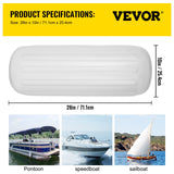 VEVOR 4 Ribbed Boat Fender 10" x 28" White Center Hole Bumper Mooring Protection
