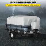 VEVOR Pontoon Boat Cover, Fit for 17'-20' Boat, Heavy Duty 600D Marine Grade Oxford Fabric, UV Resistant Waterproof Trailerable Boat Cover with 2 Support Poles and 7 Wind-Proof Straps, Gray