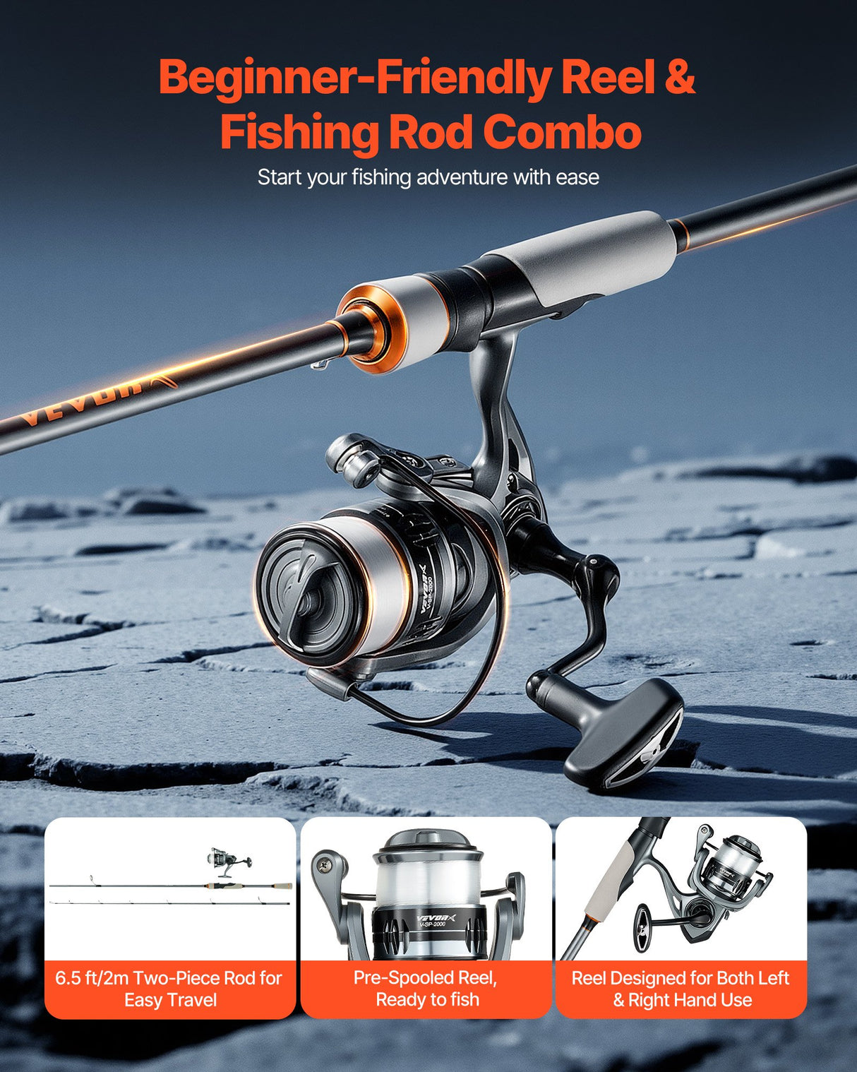 Rod and Fishing Reel Combo, IM6 Fiberglass & Carbon Fibre Spinning Rod and Reel Combo