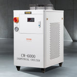 VEVOR Industrial Water Chiller, CW6000, 1500W Industrial Water Cooler Cooling System with Compressor 15L Water Tank Capacity 65 L/min Max Flow Rate, for CO2 Laser Engraving Machine Cooling Machine