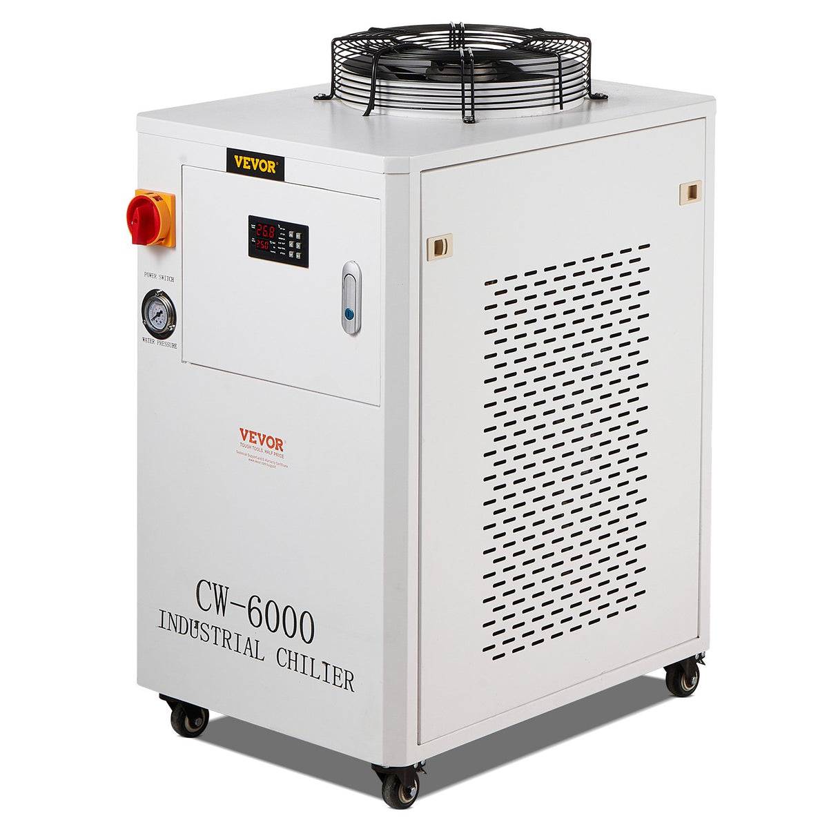 VEVOR Industrial Water Chiller, CW6000, 1500W Industrial Water Cooler Cooling System with Compressor 15L Water Tank Capacity 65 L/min Max Flow Rate, for CO2 Laser Engraving Machine Cooling Machine