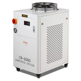 VEVOR Industrial Water Chiller, CW6000, 1500W Industrial Water Cooler Cooling System with Compressor 15L Water Tank Capacity 65 L/min Max Flow Rate, for CO2 Laser Engraving Machine Cooling Machine