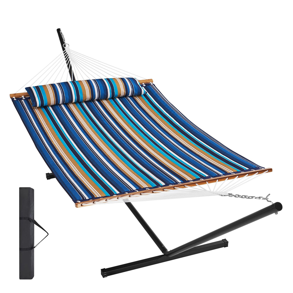 VEVOR Double Quilted Fabric Hammock Two Person Hammock with Stand 480lb Capacity