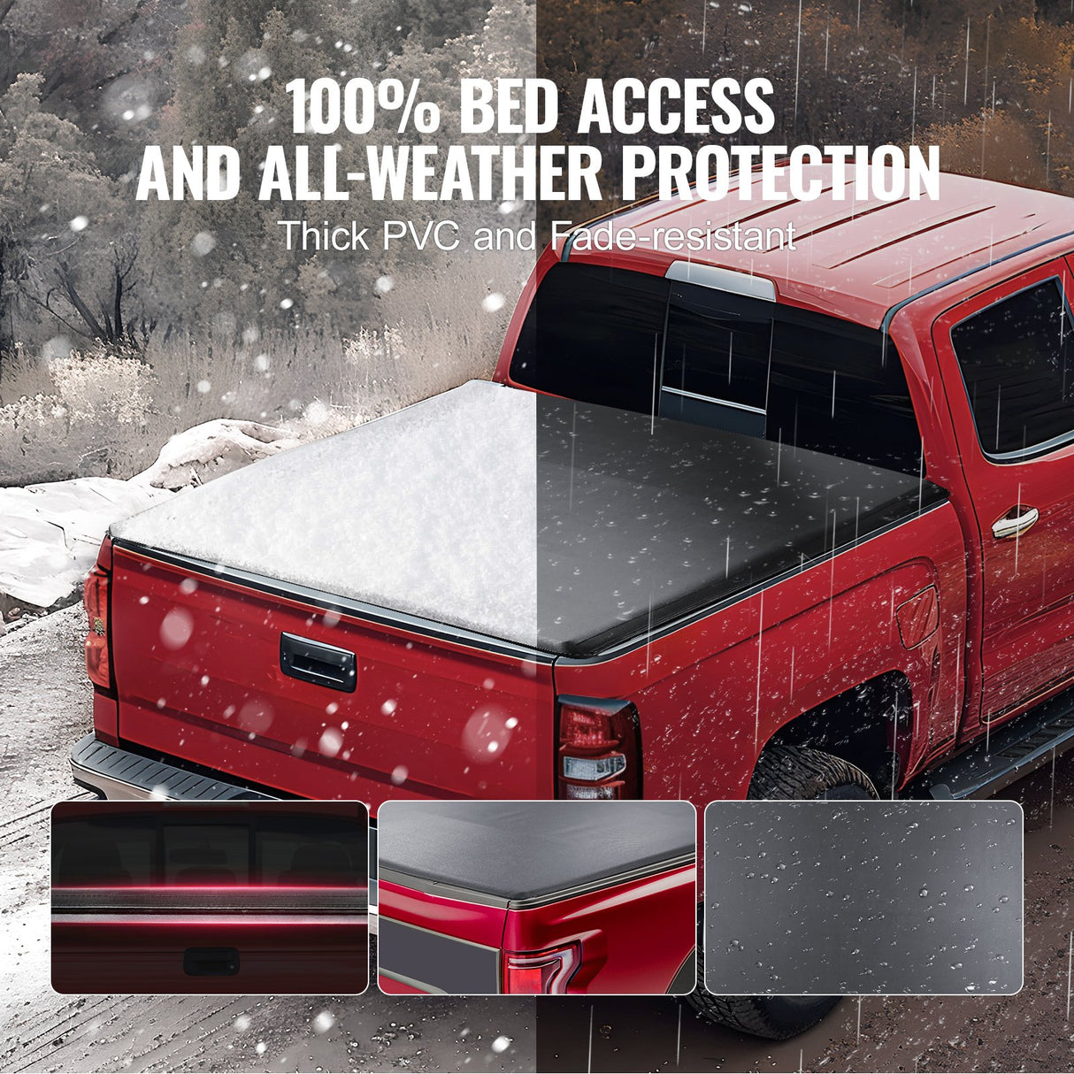 VEVOR Truck Bed Cover, Roll Up Truck Bed Tonneau Cover, Compatible with 2019-2024 Chevy Silverado GMC Sierra 1500 (NOT FIT 19-24 Classic) Bed, for 1.8m x 1.6m Bed, Soft PVC, Roll Up Tonneau Cover