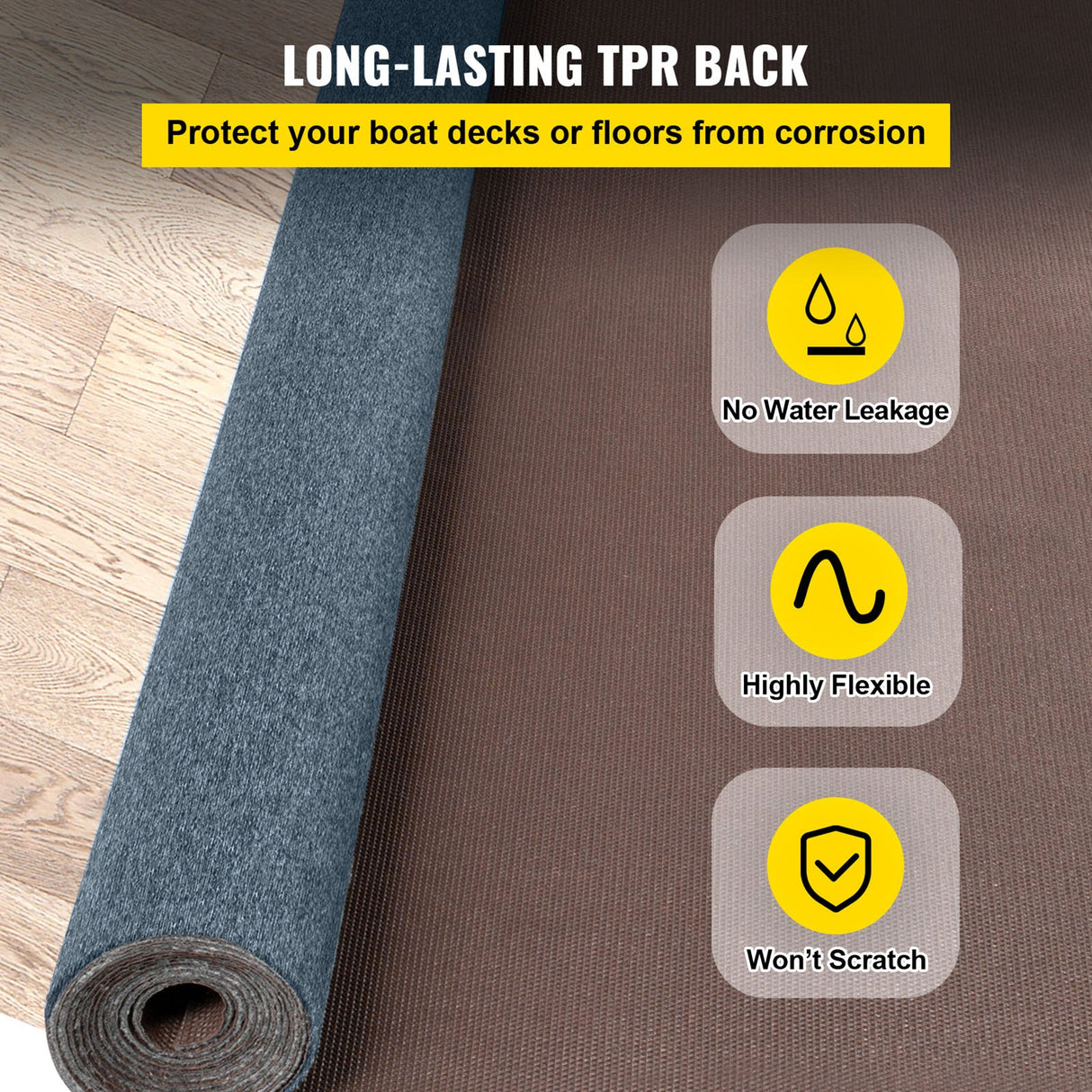 VEVOR Deep Blue Marine Carpet – 6 ft × 49.2 ft (1.83 × 15.00 m), Marine-Grade Outdoor Runner with Waterproof TPR Backing, Non-Slip, UV & Mould-Resistant
