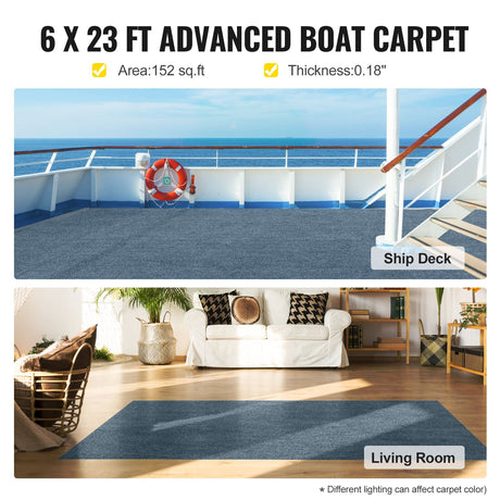 VEVOR Grey Marine Carpet: 6 ft × 23 ft (1.8 × 7.0 m), Marine-Grade Indoor/Outdoor Carpet with Waterproof TPR Backing, Non-Slip, Easy-Cut, Easy-Clean Carpet Roll