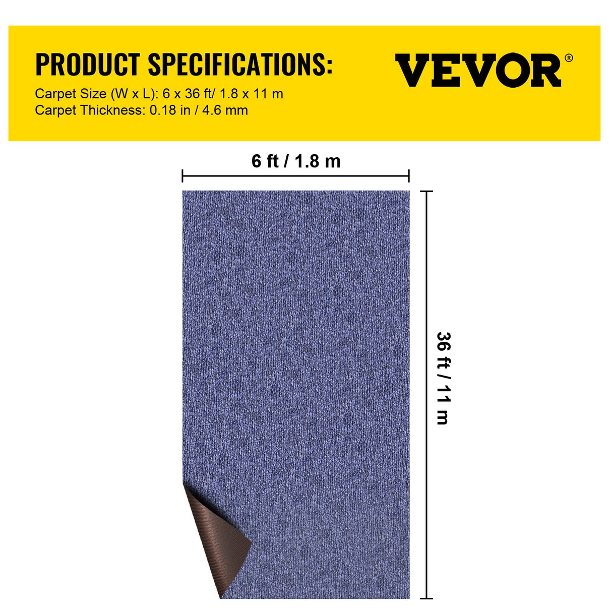 VEVOR Deep Blue Marine Carpet – 6 ft × 36 ft, marine-grade carpet for boats with waterproof backing, suitable for outdoor use, non-slip runner rug.