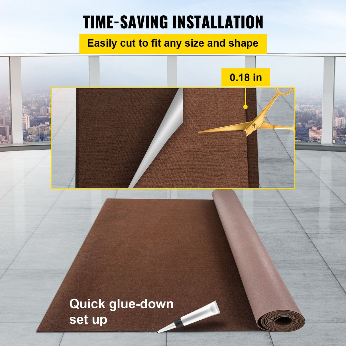 VEVOR Deep Brown Marine Carpet – 6 ft × 13 ft (1.8 × 4.0 m), Marine-Grade Indoor/Outdoor Carpet with Waterproof TPR Backing, Non-Slip, UV & Mould-Resistant