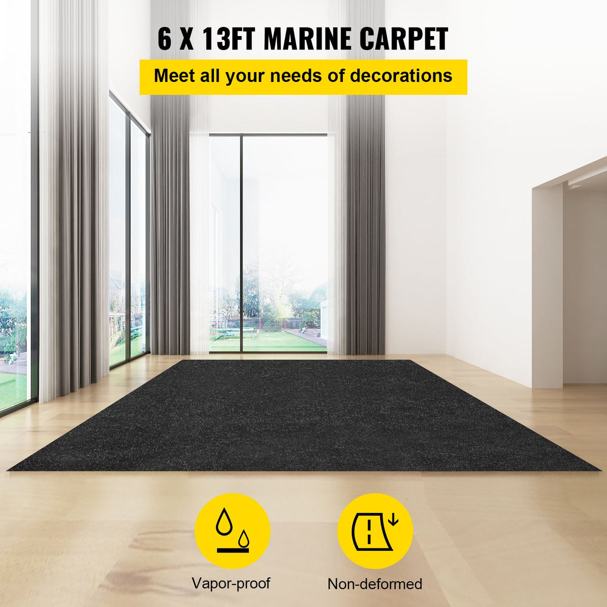 VEVOR Charcoal Black Marine Carpet – 6 ft × 13 ft, indoor/outdoor marine-grade carpet.