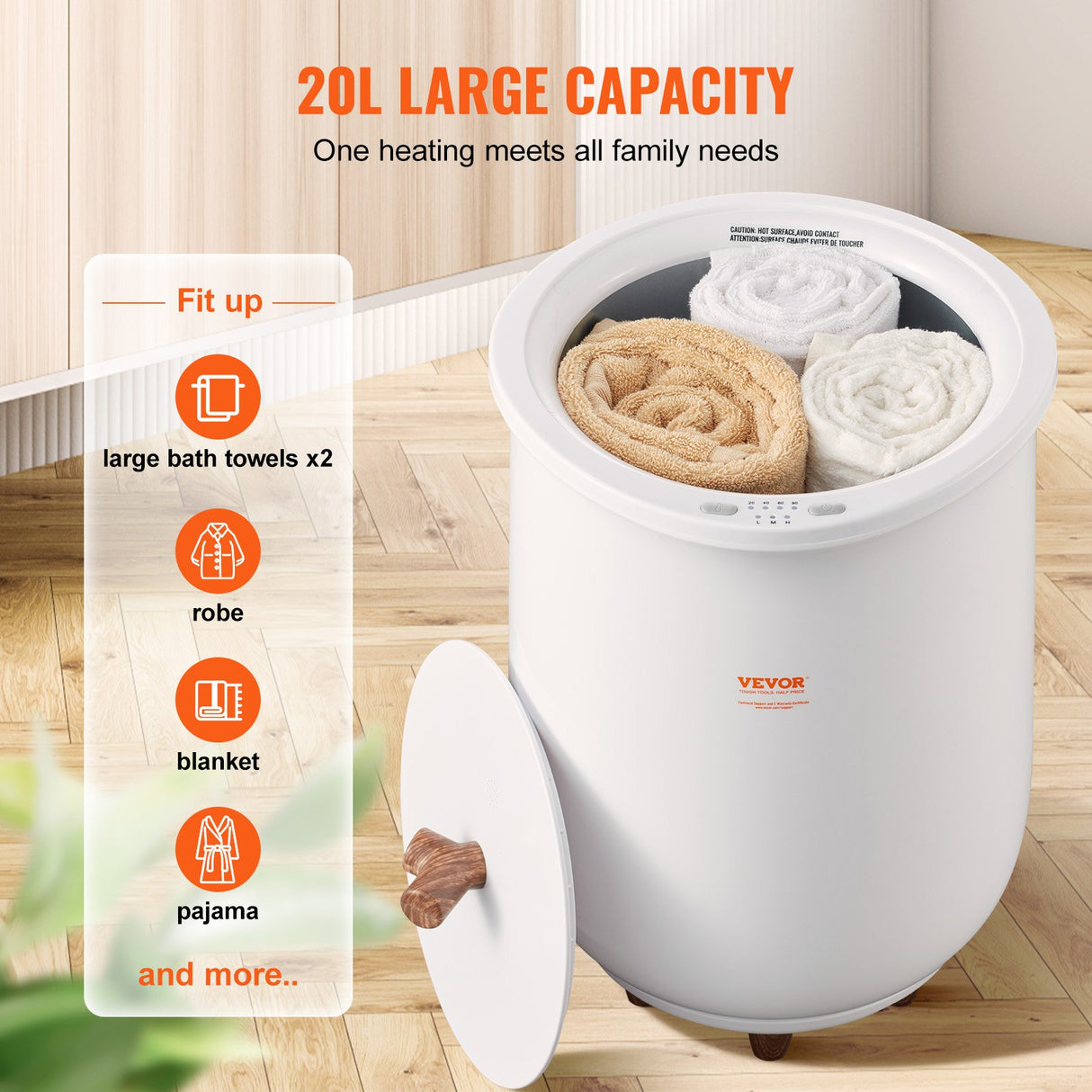 VEVOR Towel Warmer Bucket, 20L Large Towel Warmer for Bathroom, Auto Shut Off Towel Heater with 4-Level Timer Fits up to Two 40"x70" Oversized Towels, Bathrobes, Blankets, ETL & FCC Certified