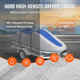VEVOR Jet Ski Cover 320-342 cm Trailerable Waterproof PWC Cover, Heavy-duty 600D Marine Grade PU Oxford Fabric, UV Resistant Seadoo Cover with Buckle Straps, Personal Watercraft Covers, Grey+Blue