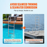 VEVOR Dock Ladder, Flip-Up 4 Steps, 159 kg Load Capacity, Aluminum Alloy Pontoon Boat Ladder with 50.8 mm Wide Step & Nonslip Rubber Mat, Easy to Install for Ship/Lake/Pool/Marine Boarding