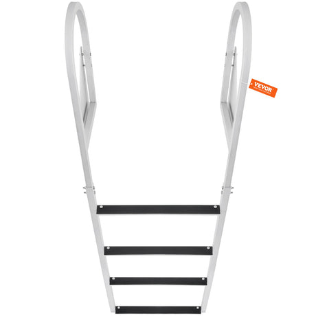 VEVOR Dock Ladder, Flip-Up 4 Steps, 159 kg Load Capacity, Aluminum Alloy Pontoon Boat Ladder with 50.8 mm Wide Step & Nonslip Rubber Mat, Easy to Install for Ship/Lake/Pool/Marine Boarding