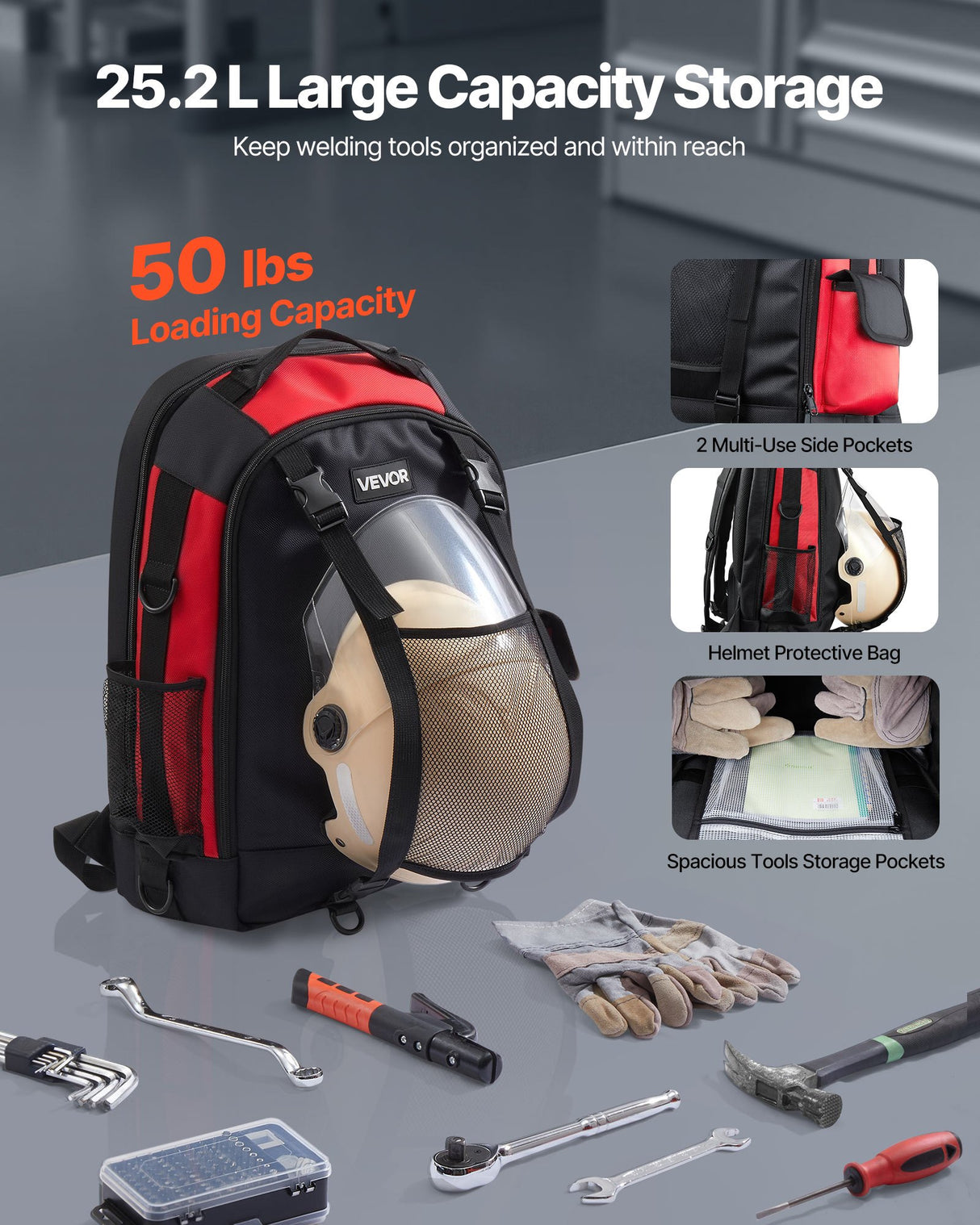 VEVOR 25.2L Welding Backpack 1680D Polyester Welder Backpack for Tool and Helmet