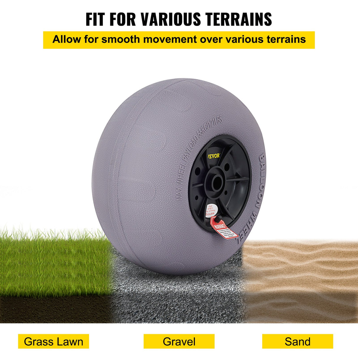 VEVOR Balloon Beach Wheels Replacement Beach Tires 13" TPU 121 LBS Load Capacity