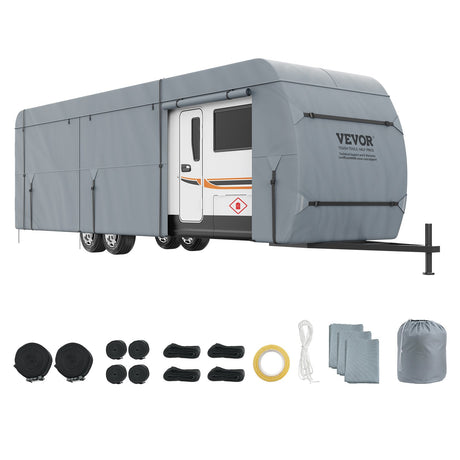 VEVOR Travel Trailer Cover, 9.1-9.8m RV Cover, 4-Layer Non-Woven Fabric Camper Cover, Waterproof, Windproof And Wear-Resistant Class A RV Cover, Rip-Stop Camper Cover with Storage Bag and Patches