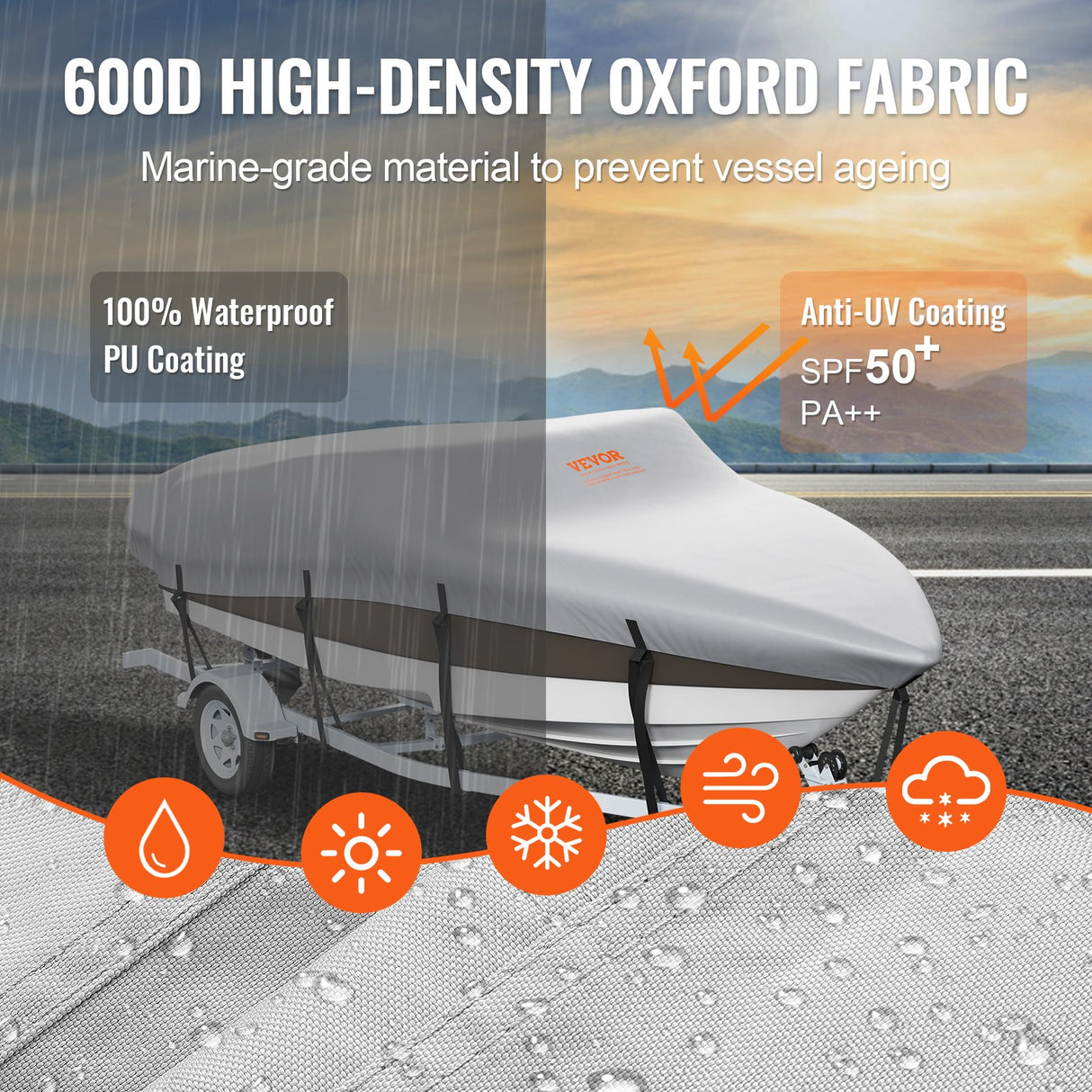 VEVOR Boat Cover 600D Waterproof 23-24 ft Boat Cover V-Hull Tri-Hull Runabout