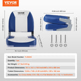 VEVOR Boat Seat, 480 mm Low Back Boat Seat, Folding Boat Chair with Thickened Sponge Padding and Hinge, Fold-Down Boat Captain Chair for Fishing Boat, Sightseeing Boat, Speedboat, Canoe, 1-Piece