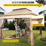 VEVOR Outdoor Canopy Gazebo Tent, Portable Canopy Shelter with 11\'x11\' Large Shade Space for Party, Backyard, Patio Lawn and Garden, 4 Sandbags, Carrying Bag and Netting Included, Brown