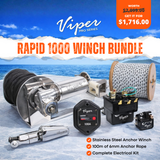 Viper S Series Rapid 1000 Anchor Winch (Inc S/S Marine Gearbox) Bundle 75M 3 Strand Rope