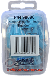 Marine Glue Lined Ring Terminal Blue - 6mm - 40 Pack