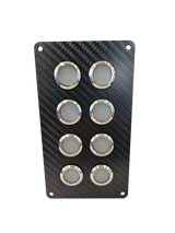 8 gang carbon fibre switch panel with 20A backlit switches