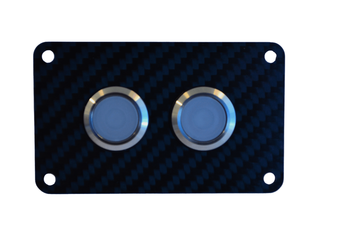 2 gang carbon fibre switch panel with 20A backlit switches