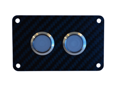 2 gang carbon fibre switch panel with 20A backlit switches