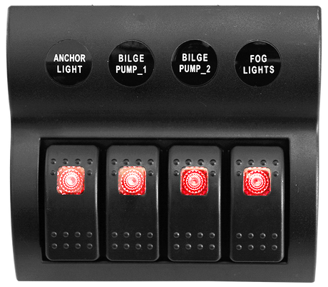 4 Gang Switch Panel With Circuit Breakers - Pre Wired