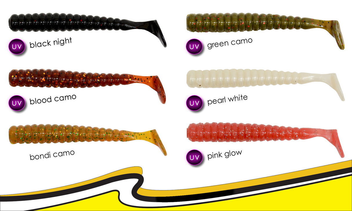 AUSTACKLE Paddleworm Soft Plastic Tuffies - 6pc 100mm