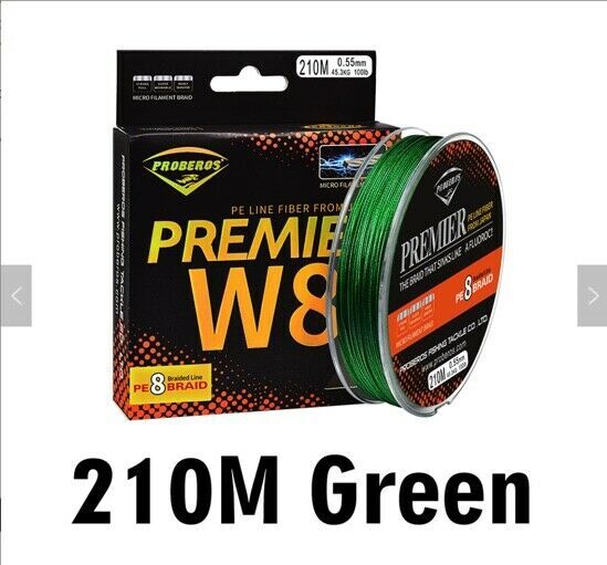 Premier Braided Fishing Line, 8 Strand Multifilament Braid 6-8-10-15lb, 210m